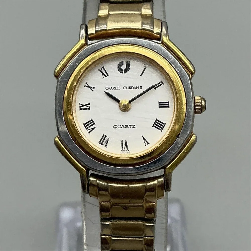 Charles Jourdan II Womens Watch 23mm White Dial Two Tone Stretch New Battery